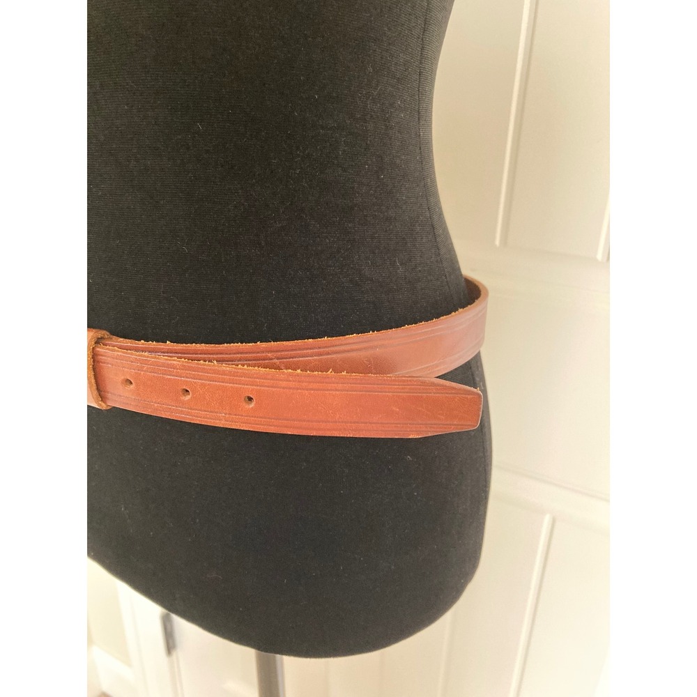 Lauren Ralph Lauren Brown Italian Leather Belt Brass Buckle LRL Logo Cognac L - Picture 3 of 12